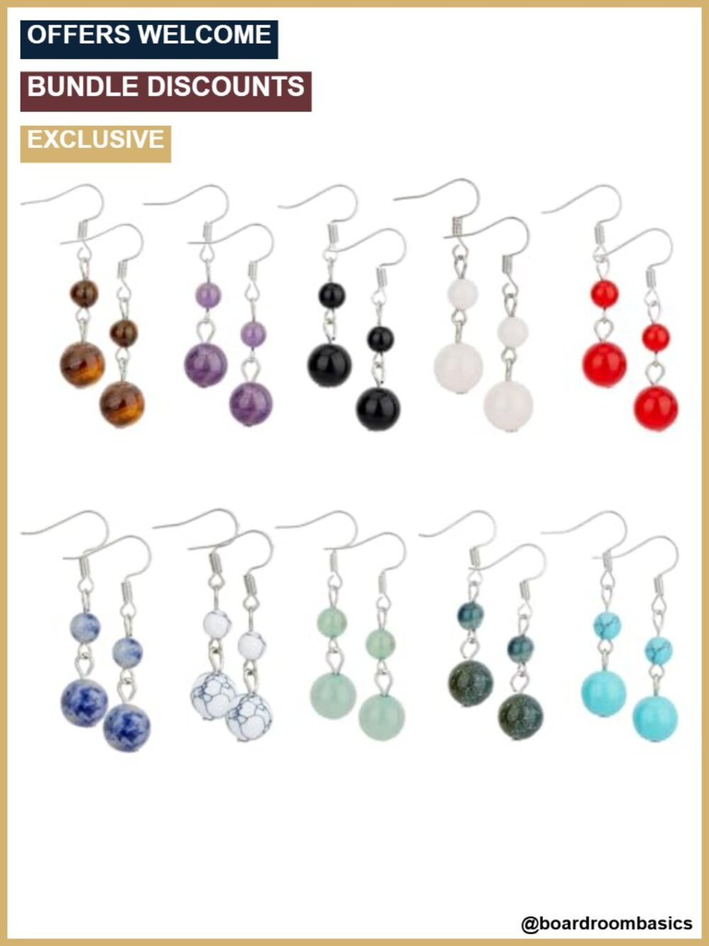 Natural Stone Dangle Earrings Set Reiki Crystal Beaded Jewelry